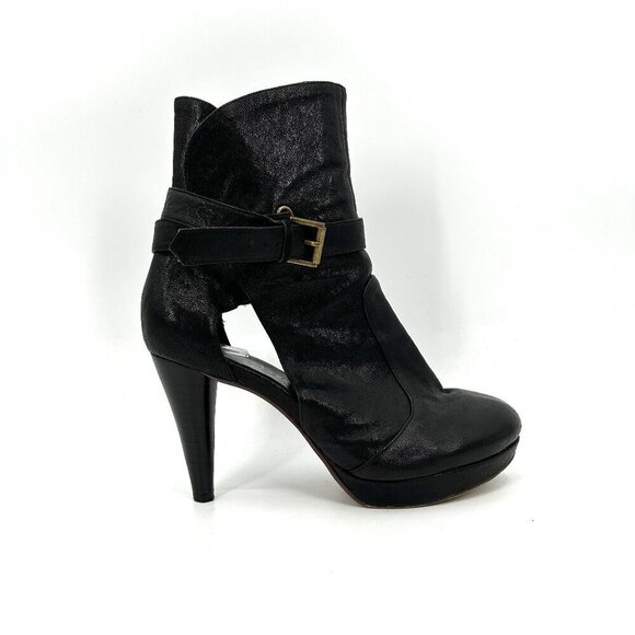 JEFFREY CAMPBELL Black Leather Platform Ankle Strap Booties Heels Shoes Size 9 - Picture 1 of 11
